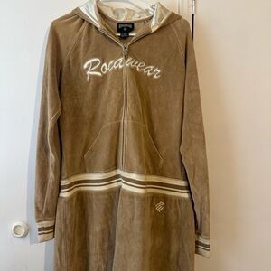 Rocawear Tan Velour Zip-Up Hoodie with Cream Accents